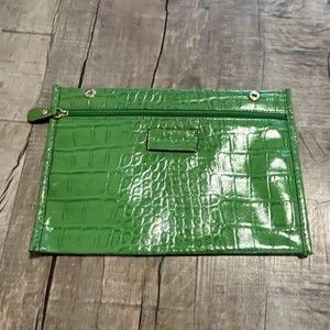 Antonio Melani Green Leather Handbag Croc Embossed Zip Clutch Wallet Women
